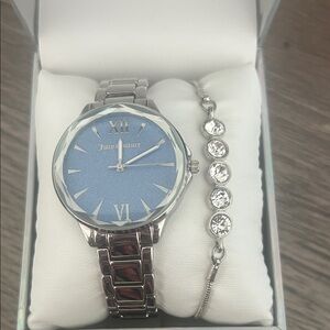 Juicy Couture Silver Watch with Blue Dial and Crystal Accent Bracelet
